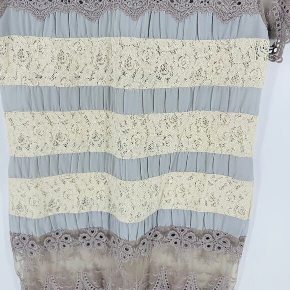 Sundance Lace Trim Tunic Top Size Small Taupe Cream Boho Romantic Crochet Blouse - Picture 6 of 7